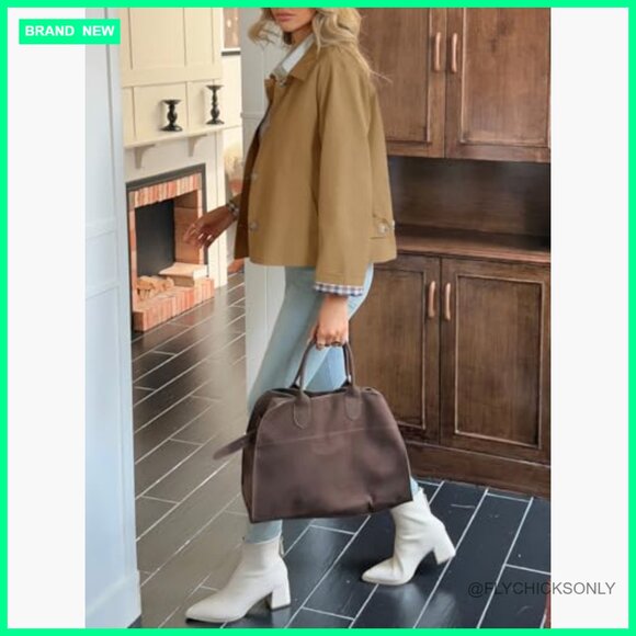 Cropped Trench Coat Lightweight Single Breasted Jacket Fall Outerwear - Picture 6 of 7